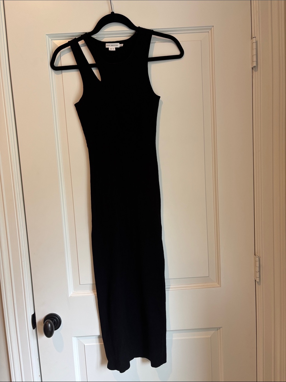 Good American Black One-Shoulder Ribbed Midi Dress Size 00/0